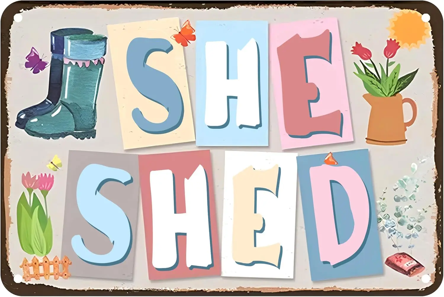 Shed Sgn Grden Flower Decor Entrywy Blck Vntge Home Pto Wll Decorton Womn Cve 8 X 12 nches