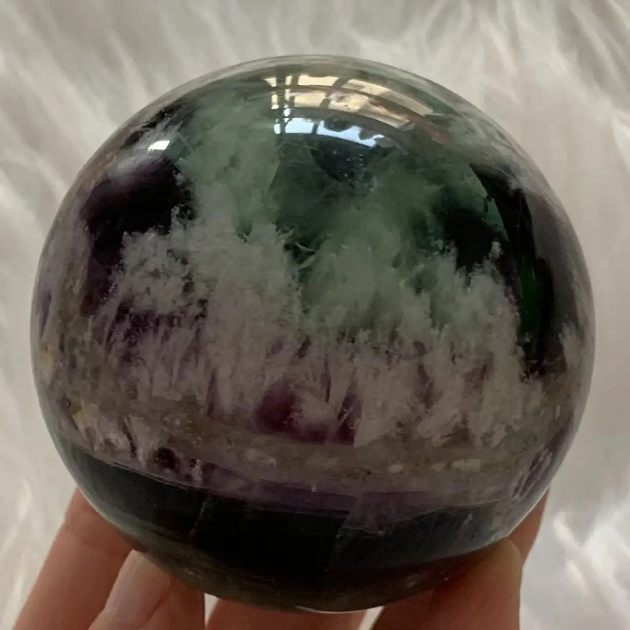 Natural Feather Fluorite Sphere Crystal Quartz Energy Ball Reiki Healing Gift Room Decoration