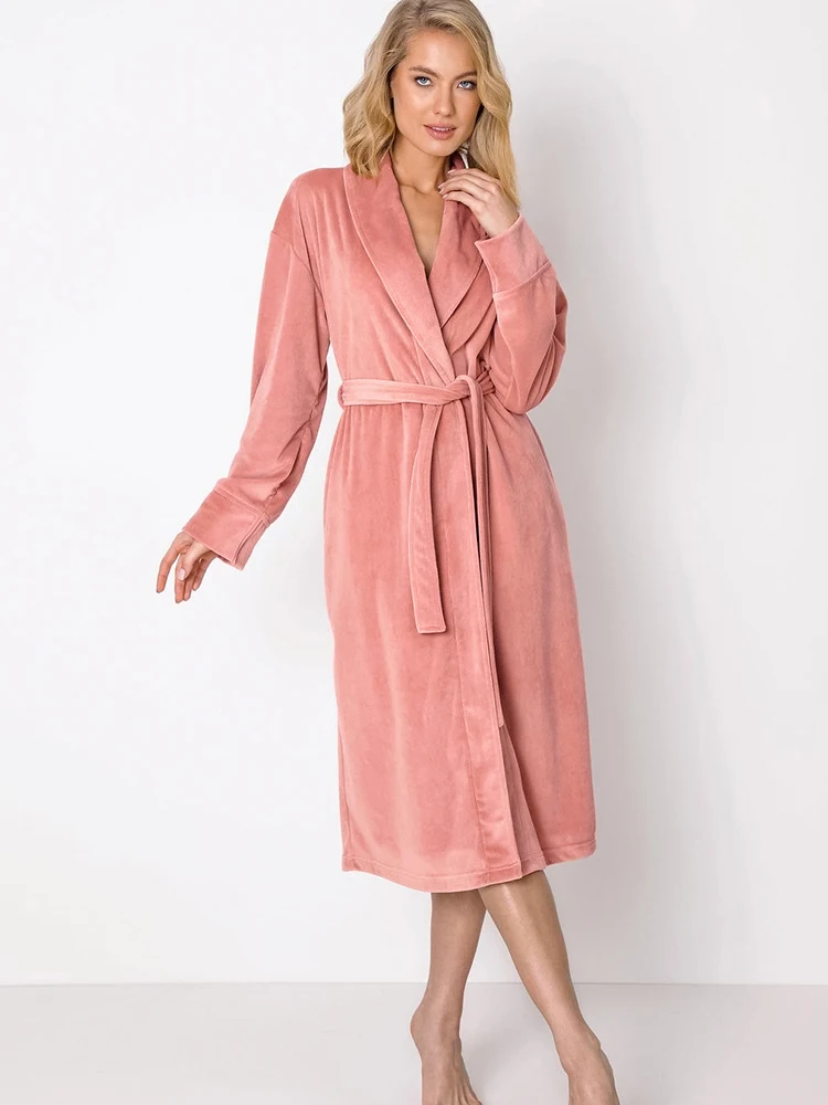 

Hiloc бархатная Пижама до середины икры, женский халат, вязаный халат с длинным рукавом, женское розовое Ночное платье, женская ночная рубашка ...