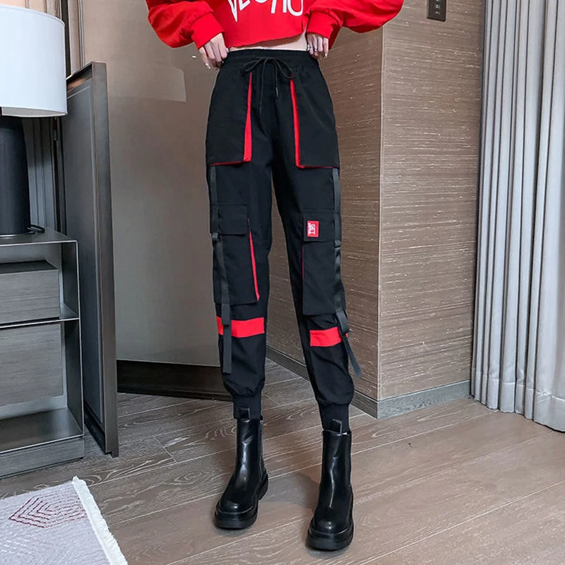 Брюки-карго женские с завышенной талией свободные уличные штаны в стиле хип-хоп