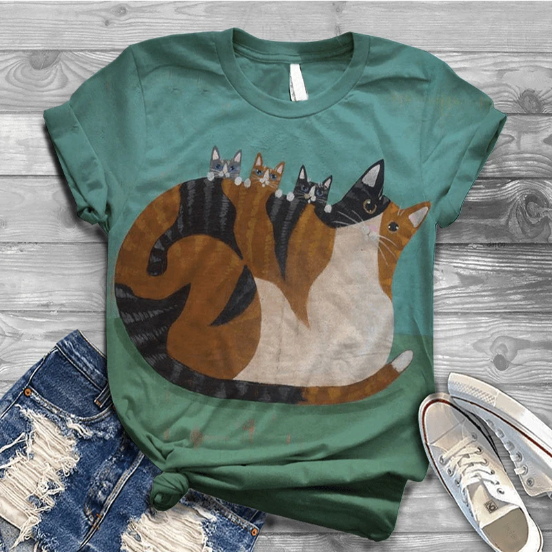 

Women's S-4XL Size O-neck Short-Sleeved T-shirt Summer T-shirt Casual Top 3D Anime Chinchilla Animal Print T-shirt 2022 Summer