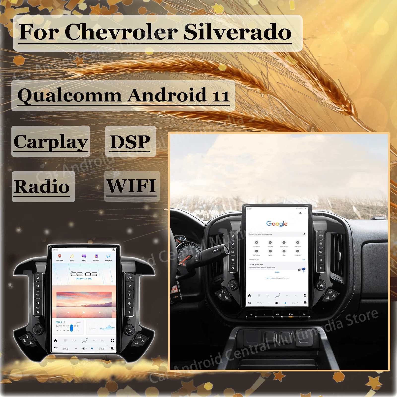 

Tesla Automotive Central Multimedia 1 Din Android For Chevroler Silverado GMC SIERRA 2013-2020 Radio Bluetooth Stereo Receiver