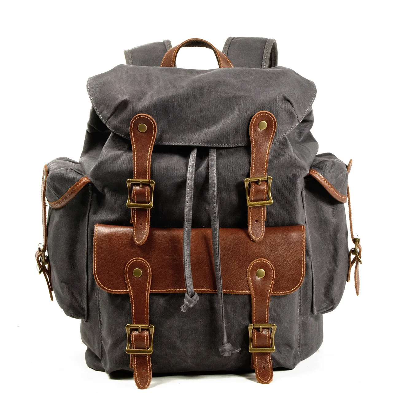 

Casual travel backpack retro canvas crazy horse leather men's bag large capacity college style college student school bag Men