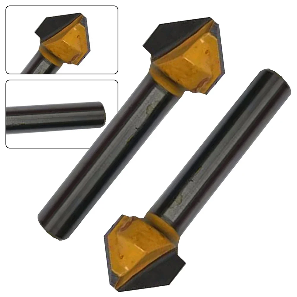 2 шт. 6 мм хвостовик 90 градусов V-образная плоская головка фреза Деревообработка