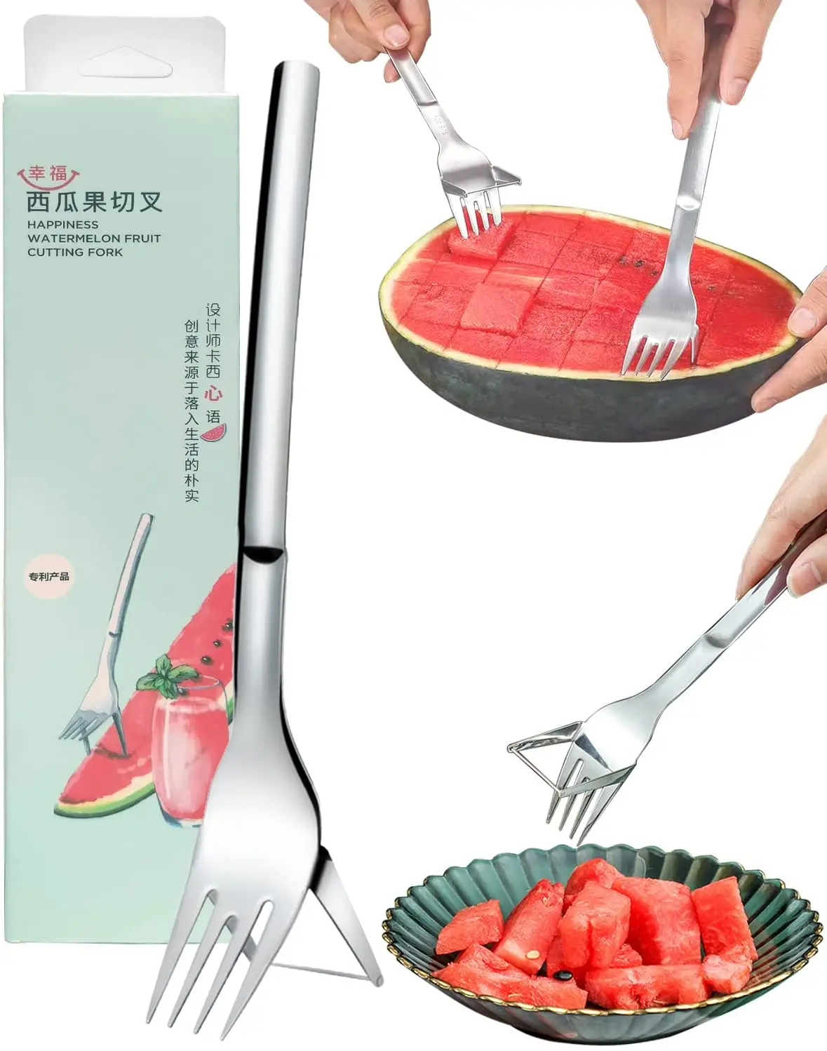 

Watermelon Slicer Cutter 2-in-1 Watermelon Fork Slicer Stainless Steel Fruit Forks Slicer Knife for Camping Kitchen Gadgets