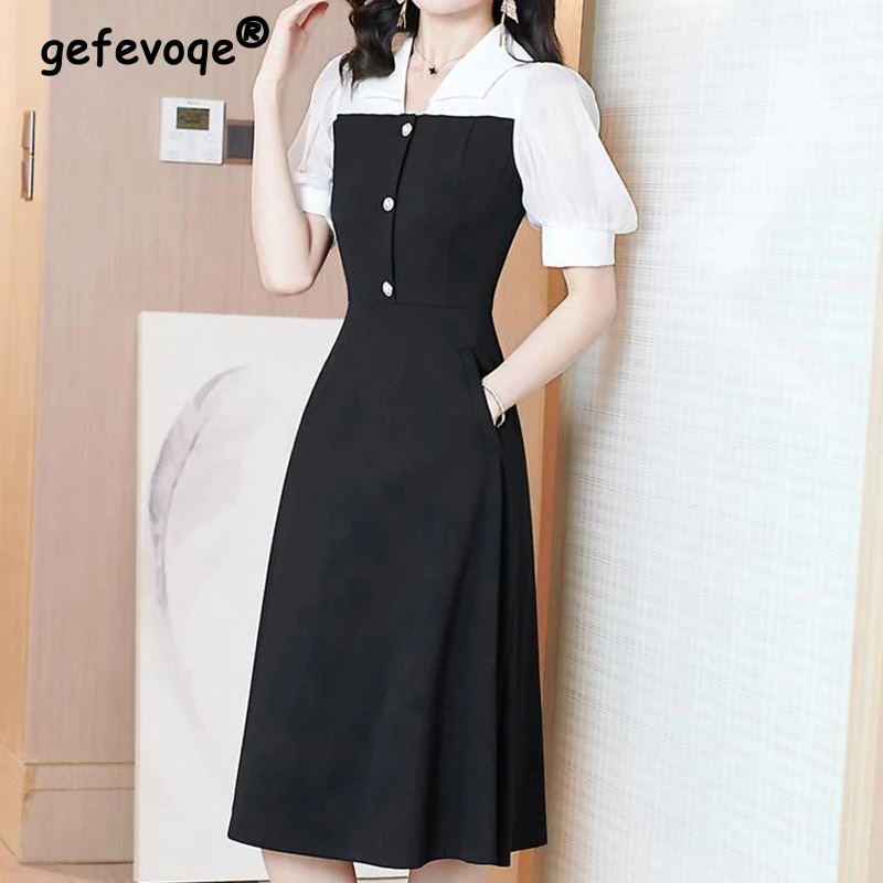 Повседневные модные платья в стиле пэчворк на пуговицах лето-осень 2022 свободная