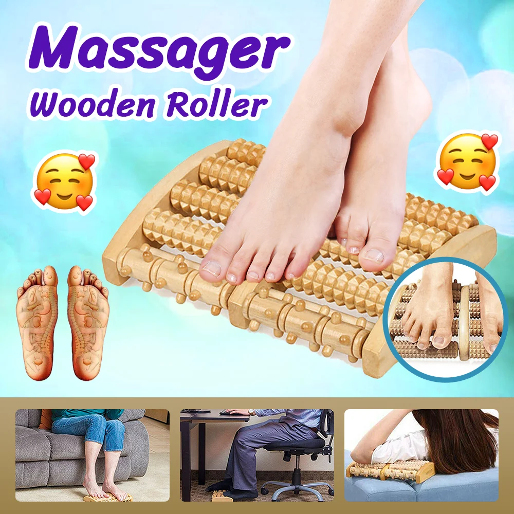 

5/6/7/8/9 Rows Wooden Foot Massager 3D Shiatsu Roller Massage Relieve Body Stress Muscle Massager Reflexology Feet Care Tool