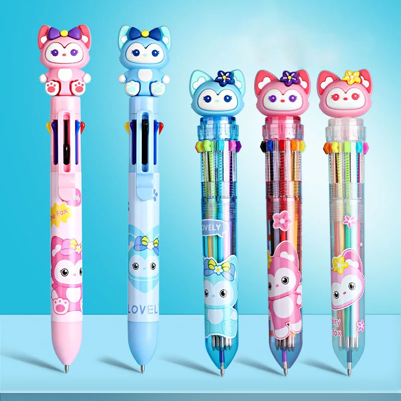 

Cartoon Little Fox 10 Colors Chunky Ballpoint Pen Kawaii Rollerball Pen School Office Supply Gift Stationery Papelaria Escolar