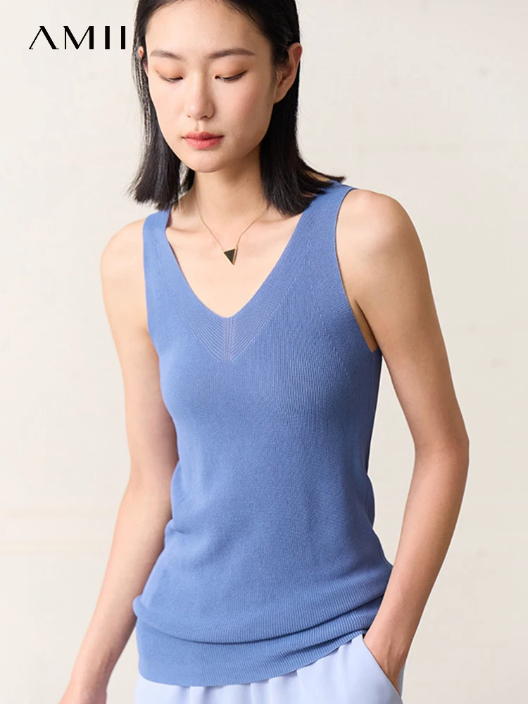 

AMII Minimalism Women's Camisole Vest Elegant 2023 Summer Solid Slim Fit New Office Lady Clothing Bottoming Knitted Top 12342443