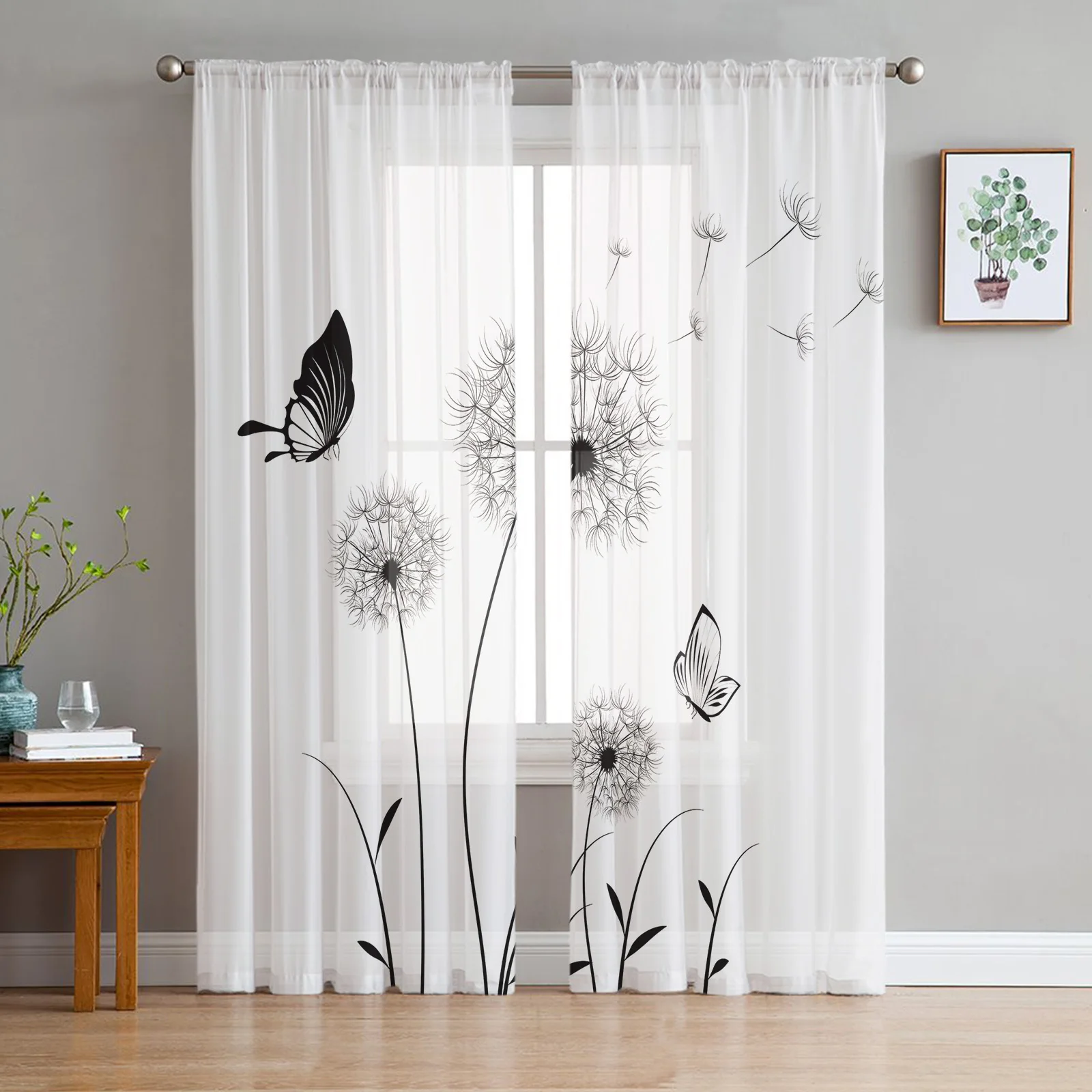 

Dandelion Pattern Tulle Curtains For Living Room Bedroom Decoration Sheer Voile Window Curtains Party Drapes Panels
