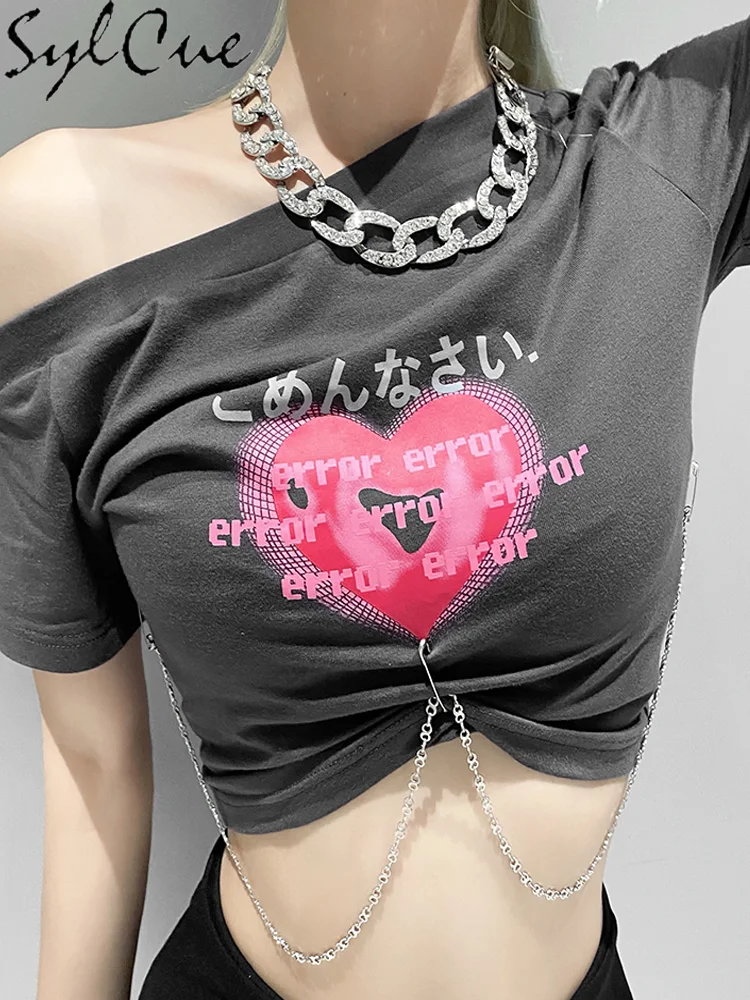 Женская летняя футболка с открытыми плечами и длинным цепочным поясом | одежда