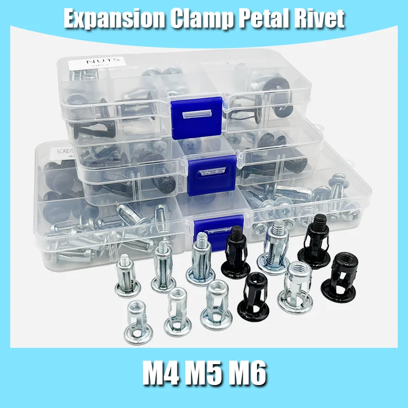 

Expansion Clamp Petal Rivet Lock Jack Nut Bolt Set Steel Hollow Wall Iron Rivet Riveter Fixed License Plate For Car Screw M4 M5