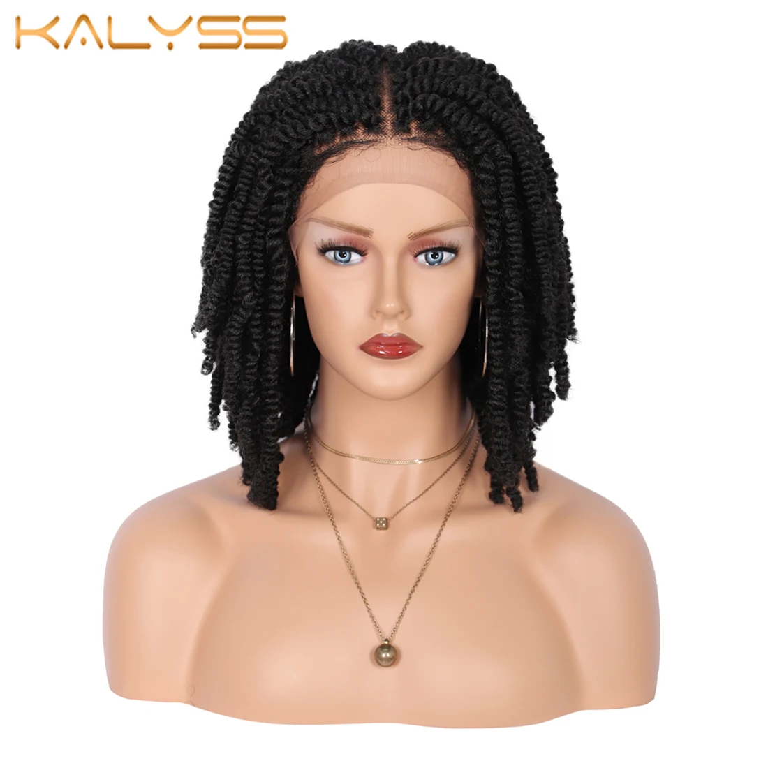 

Kalyss 12" Knotless Braided Synthetic Wigs with Baby Hairs 4X4 Lace Front Short Black Twist Braiding Wig for Black Women
