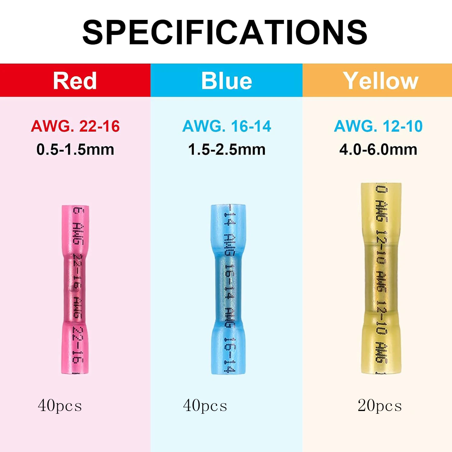 

Набор Из 100 Красных Термоусадочных Соединителей Для Проводов 22-16 AWG