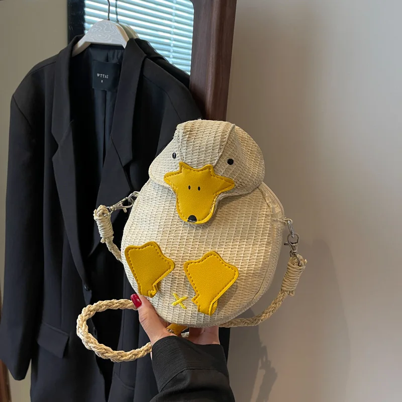 

Милая плетеная Сумка на утином мешке, летняя мультяшная сумка через плечо, женская маленькая сумка через плечо