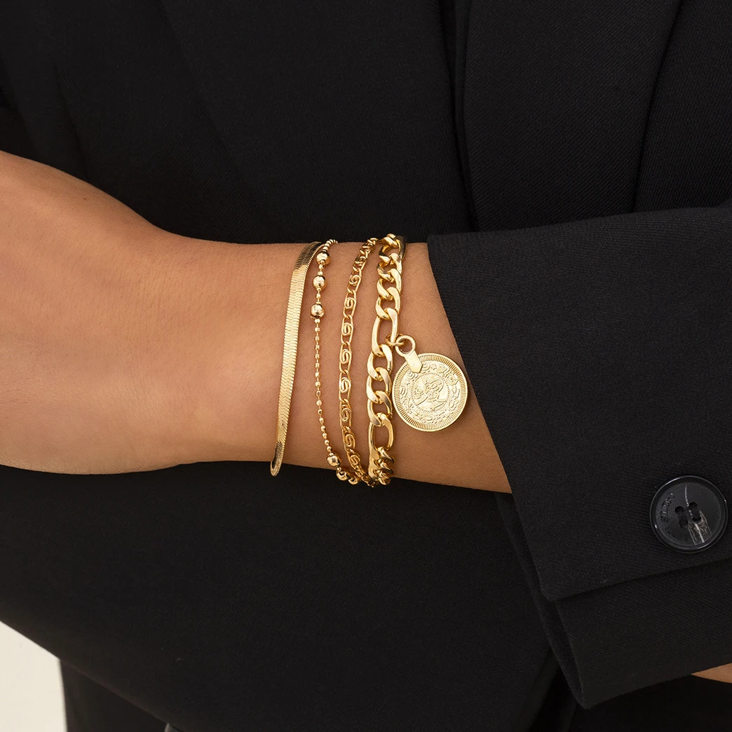 

Ingemark Bohemian Gold Color Tassel Coin Bracelets for Women Punk Jewelry Geometric Layered Hand Chain Bangles Charm Accessories