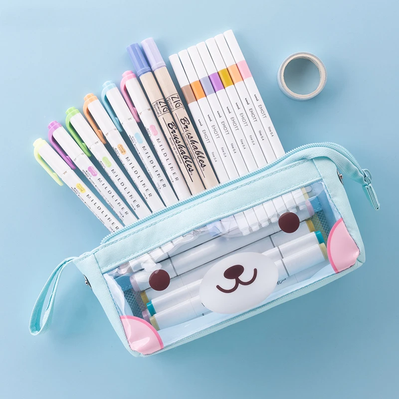 Прозрачный чехол для карандашей и ручек Angoo милый мультяшный дизайн с ручкой