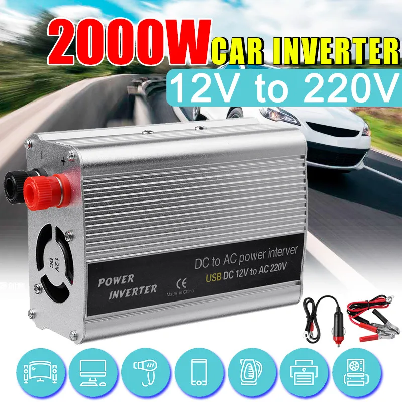 

2000W Car Power Inverter Modified Sine Wave DC 12V to AC 220V USB Charger Voltage Transformer Vehicle Power Converter Adapter