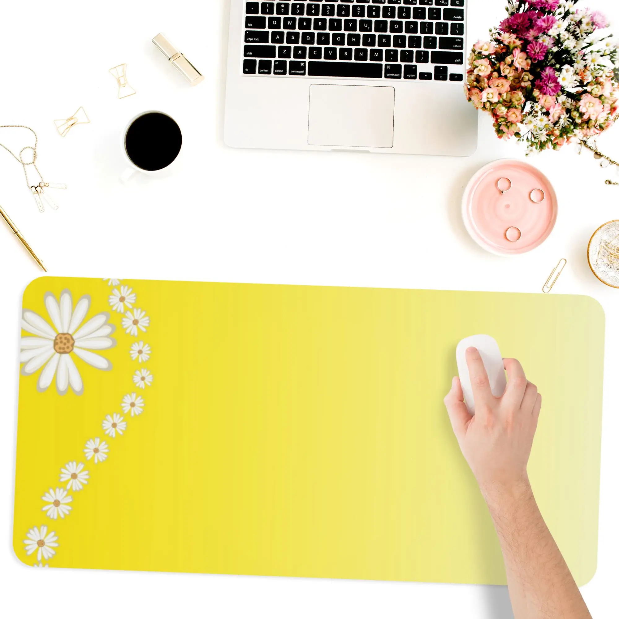 

Simple style Personalized Fabric Mouse Pad Office Carpet Desk Pad Mouse Mat Yellow Flower Mousepad Rubber Mat for Computer Table