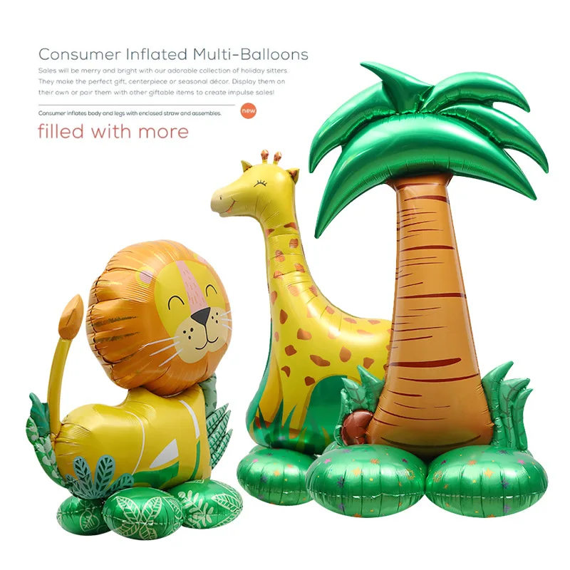 

4D Standing Lion Dinosaur GiraffeFoil Balloon Jungle Coconut Tree Ballon Safari Animals Kids Happy Birthday Party Decor Balon