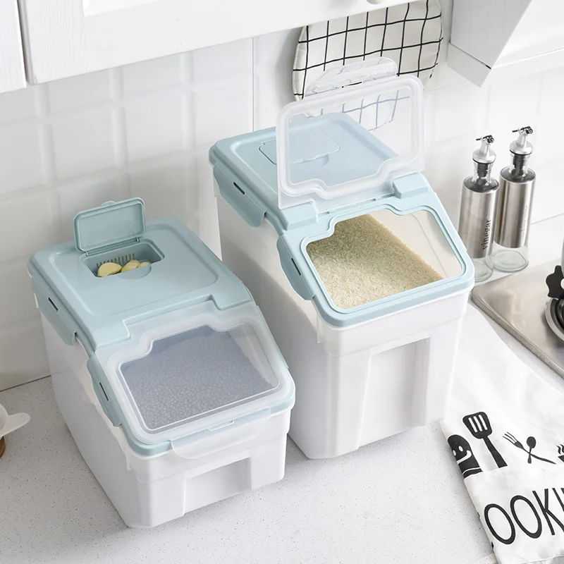 

Kitchen Grain Sugar Flour Storage Box Plastic Moisture-Proof Rice Beans Container Bucket Sealed Rice Bucket Storage Box