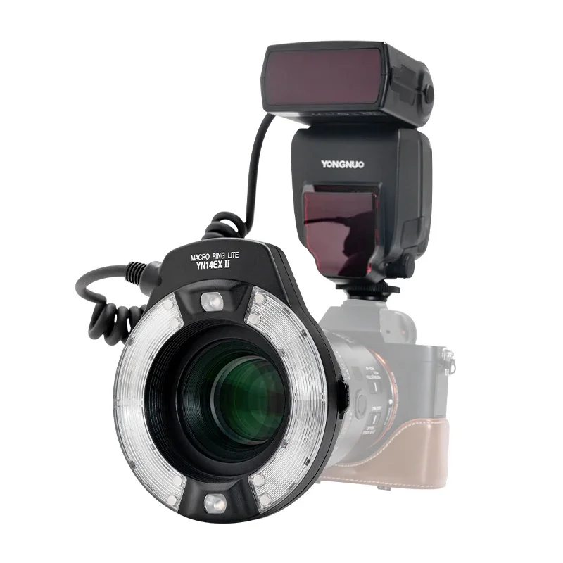 Фото Вспышка Yongnuo YN14EX II Speedlite с макро-кольцевым светодиодным освещением M/TTL для объективов Canon и Sony DSLR, для цифровых камер и фонарей. №2