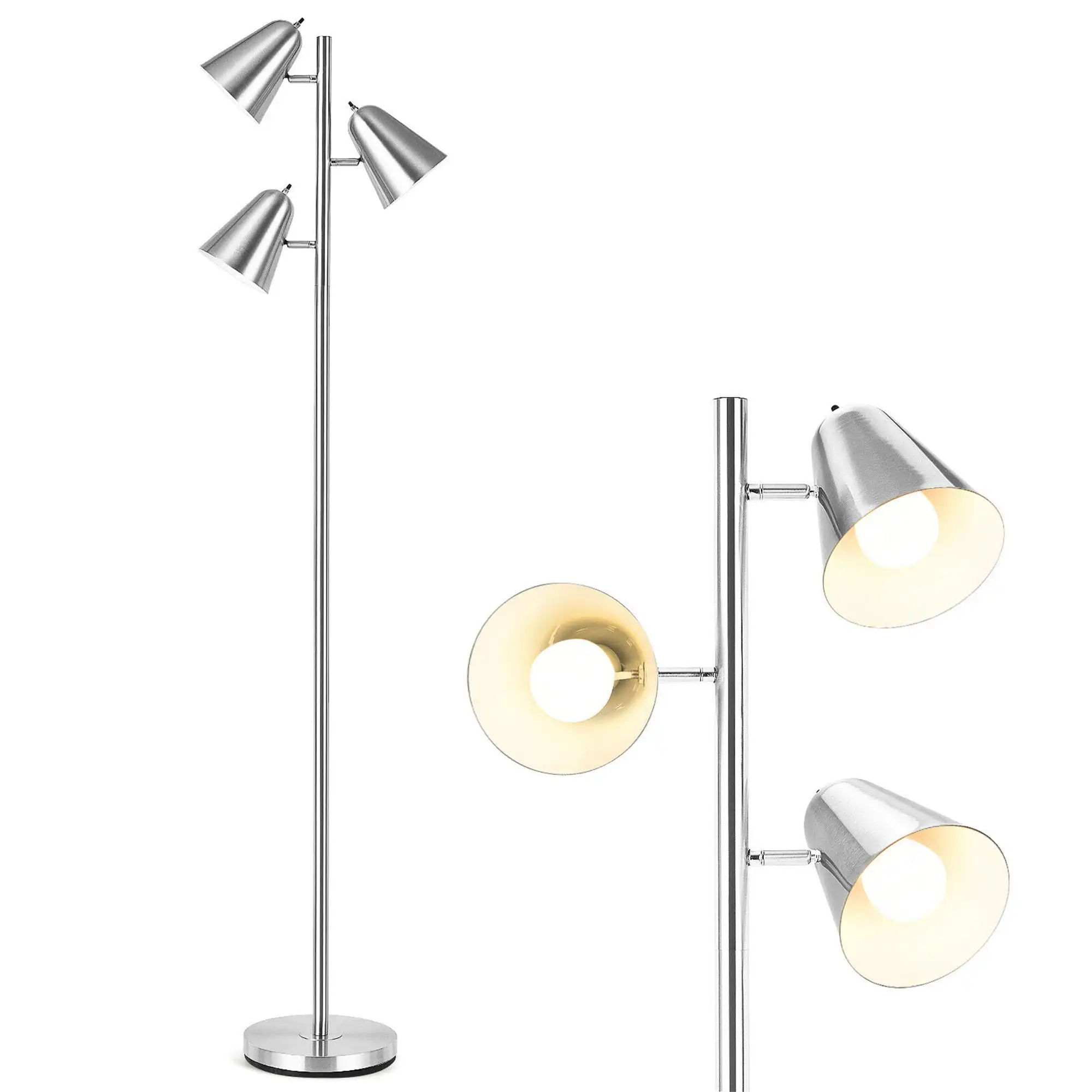 

HMTX 64'' 3-Light LED Floor Lamp Reading Light for Living Room Bedroom Nickel-Colored