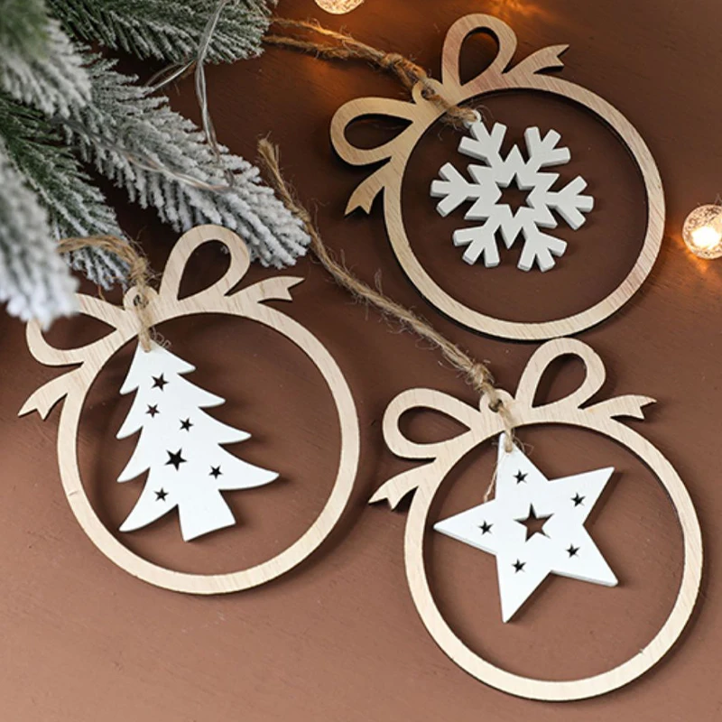 

Christmas Wooded Pendants Xmas Tree Hanging Decorations Ornaments Snowflakes Star Elk Star Festival Supplies