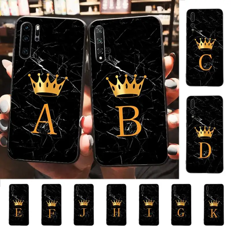 

Black Marble Crown Letter Phone Case for Huawei P30 40 20 10 8 9 lite pro plus Psmart2019