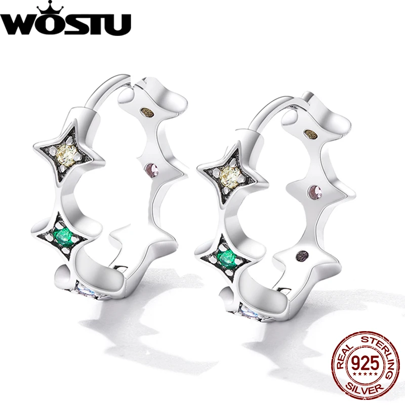 

Женские серьги-кольца WOSTU, однотонные серьги-гвоздики из стерлингового серебра 925 пробы с кристаллами радуги и кристаллами, ювелирное издел...