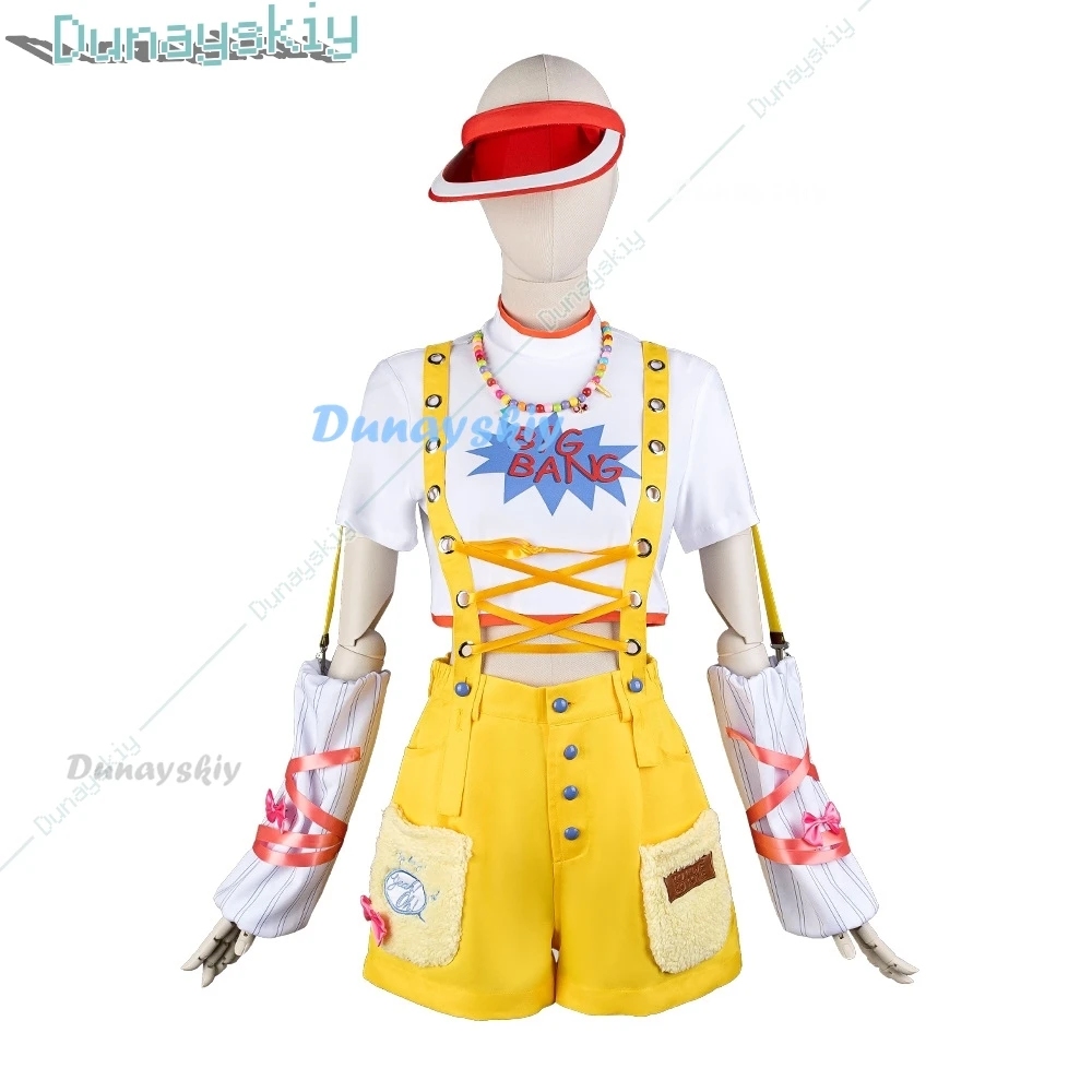Игра Gakuen The Idolm@Ster Kotone Fujita костюм для косплея желтые комбинезоны футболка шляпа