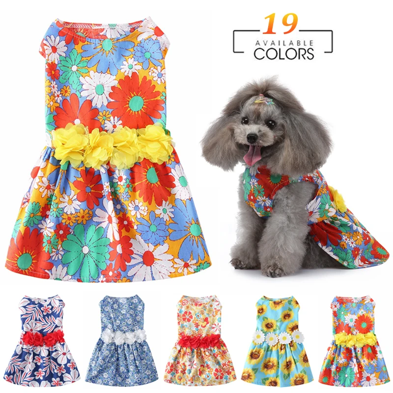

Pet Dress for Dogs Summer Princess Little Small Puppies Cat Bowknot Skirt Clothes Cute Print Pet Costume Funny Dog Costume