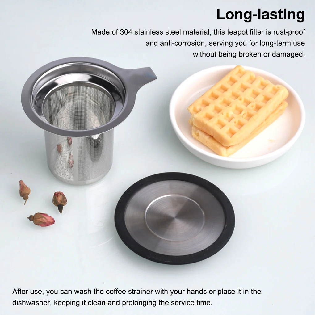 

304 Stainless Steel Tea Infuser with Lid Fine Mesh Handle Teapot Leaf Filter Replaceable Filtering Sieve Strainer kitchen Tools