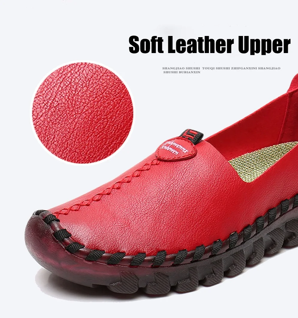 Cushion Orthopedic Shoes Women's Shockproof Loafer Red Ballet Flats Woman Leather Moccasins Slip On Driving Shoes Big Size 42