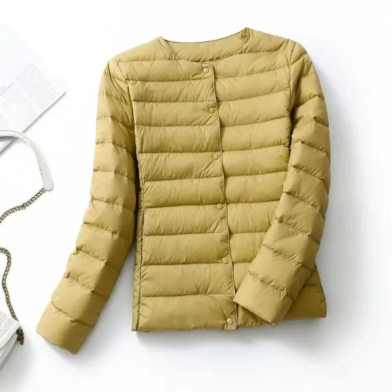 Women Reversible Ultralight Puffer Winter Jacket 2023 New Candy Color Collarless Duck Down Coat Female Portable Windproof Parkas