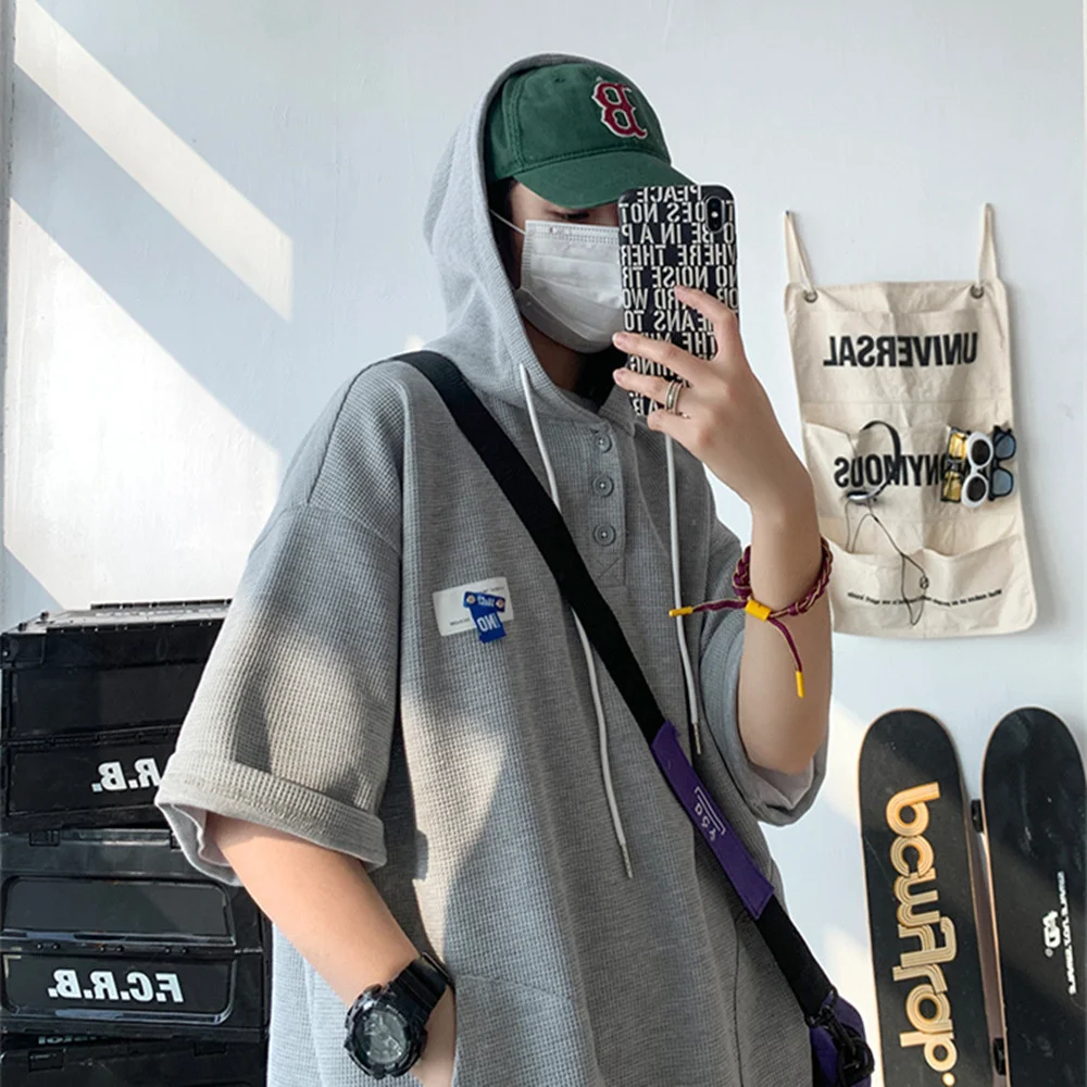 

2022 Hooded T-shirt Men's Design Summer Chic Upper Clothes Fashion Short Sleeved Sweater Mens Clothing T Shirt Harajuku Hipster