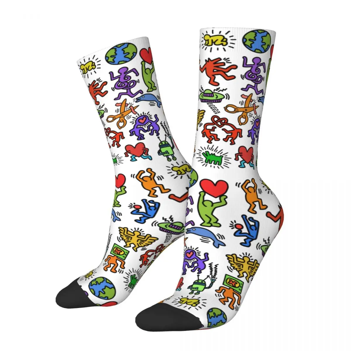 

Men Haring Symbols Socks Warm Funny Happy Socks Crazy Merch Middle TubeSocks Small Gifts