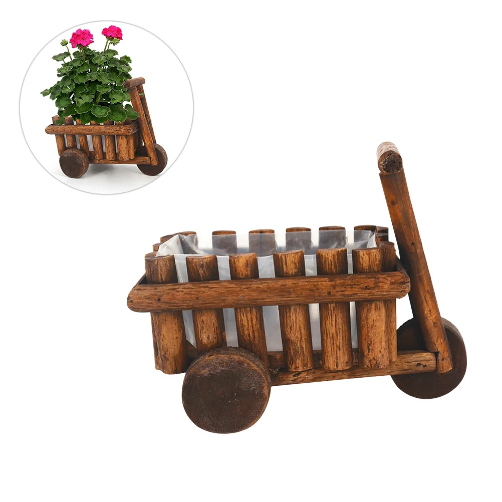 

Wooden Planter Flower Pot Cart Decorative Flowerpot Wagon Outdoor Rustic Wheelbarrow Farmhouse Wood Planters Pots Succulent