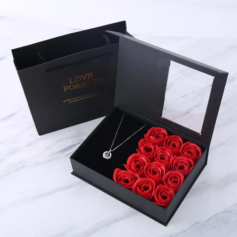 

Valentines Day Flower Jewelry Box Rose Flower Christmas Present Packing Bag Women Birthday Party Girlfriend Mom Gifts