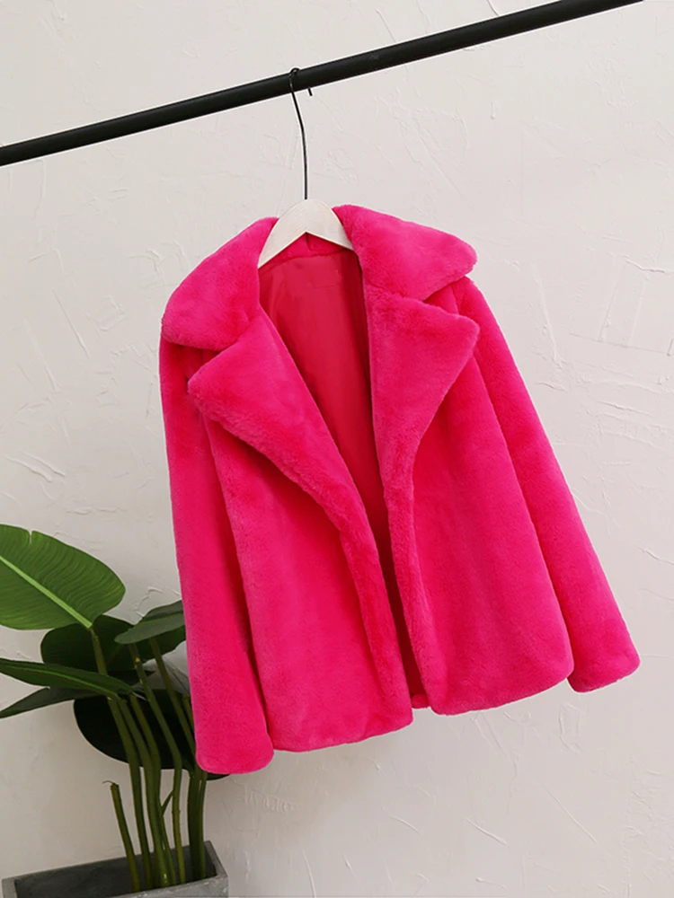 ZADORIN Preppy Style Women Winter Warm Furry Loose Pink Faux Fur Coat Solid Lapel Fake Fur Jacket Female Outerwear