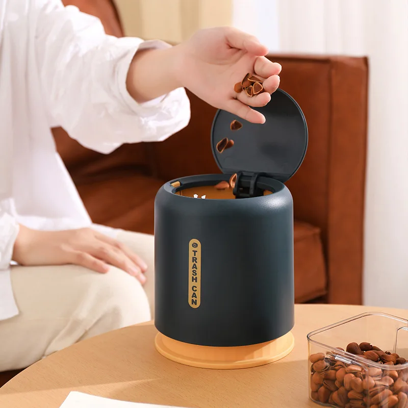 

Desktop Trash Can Household Press-type Trash Basket Bedroom Office Desktop Paper Basket Storage Bucket Mini Trash Can