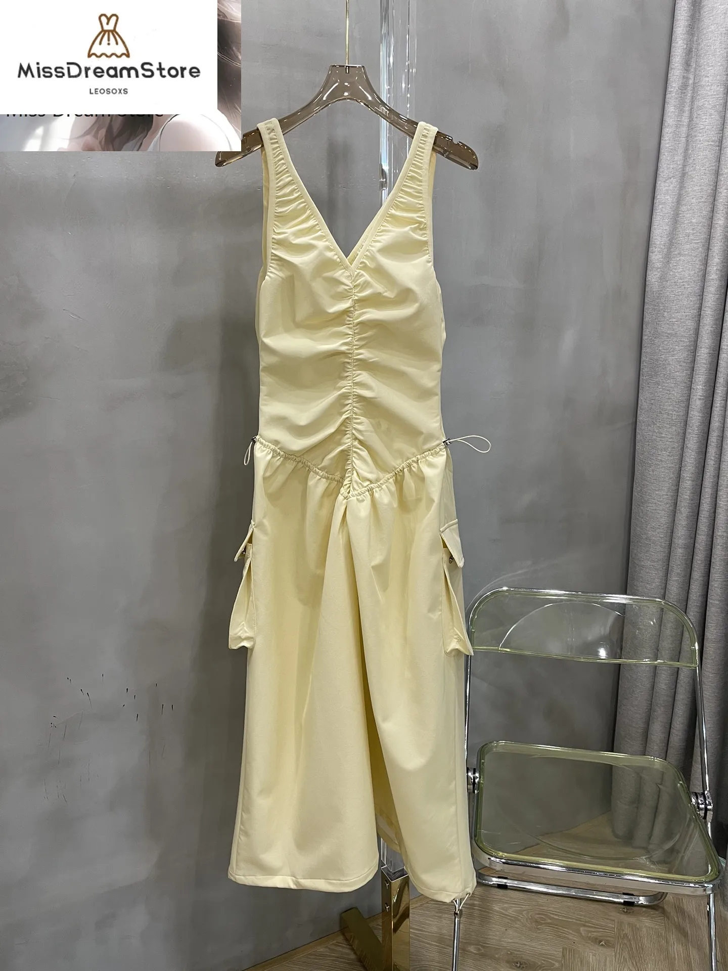 

Плиссированное рабочее платье с двумя боковыми карманами, дизайнерская Повседневная мода, Новинка лета 2023