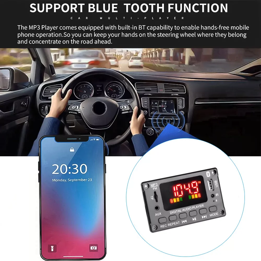 

Wireless Bluetooth 5.0 Car Kit MP3 WMA WAV FLAC APE Module Decoder Board Audio Module USB TF FM Radio Car Recording