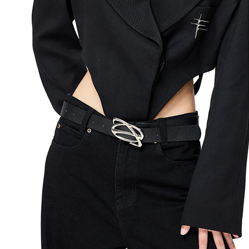 

New y2k Leather Women's belt Fashion Geometric Buckle Jeans Black Waist Belt Vintage Female Waistband Men Belts Accessories