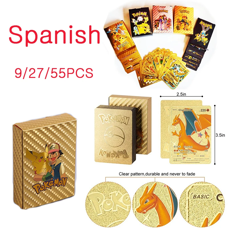 

9-55PCS Pokemon Golden/Silver/BlackGold Vmax Gx V Energy Game Card PokéMon French Set Collection Battle Trainer Card Toy Gift