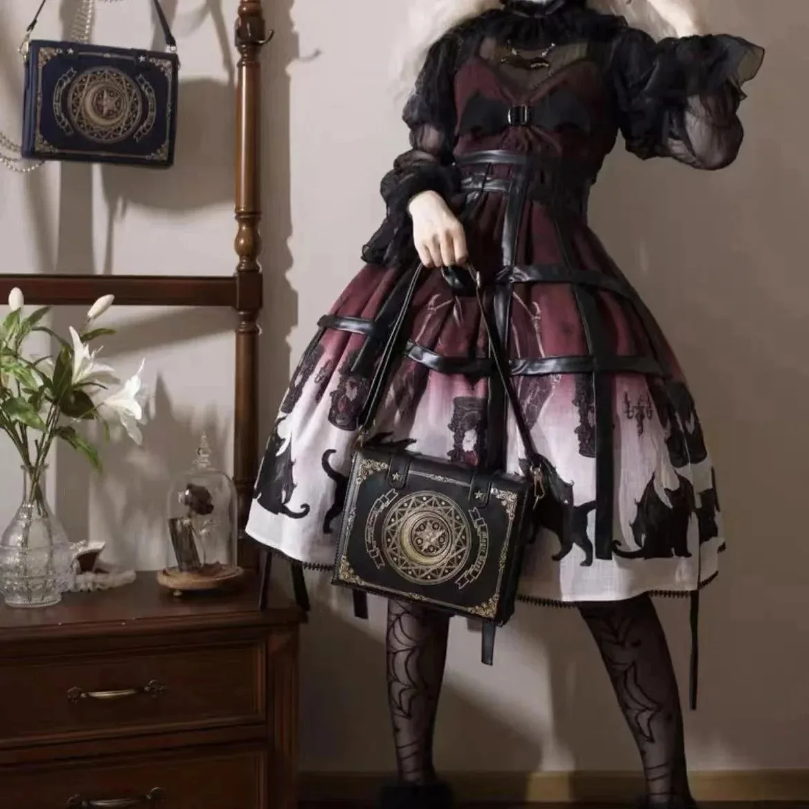 Y2K Корейская Готическая квадратная черная сумка на плечо Harajuku винтажные