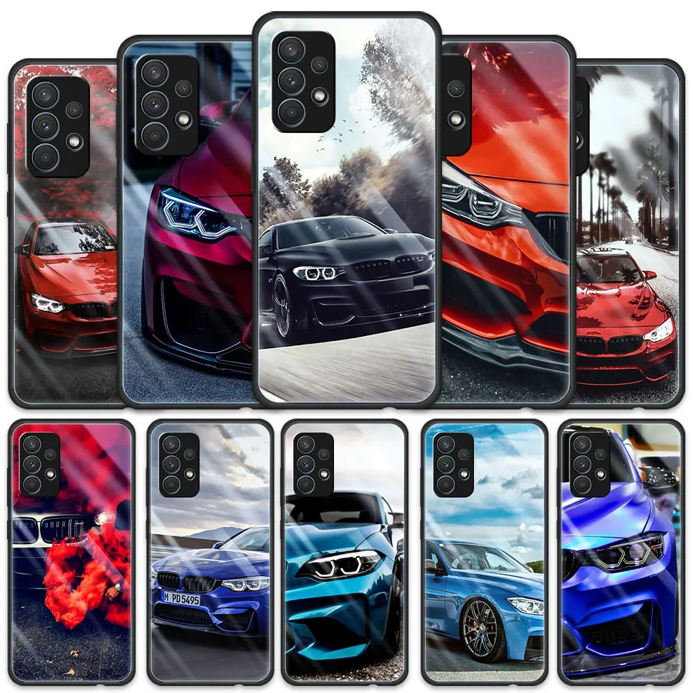 For Samsung Galaxy A12 A32 A51 A52 A71 A72 A22 A51 A13 A33 A53 A73 5G Tempered Glass Phone Cover CapaBlue Red-Bmw