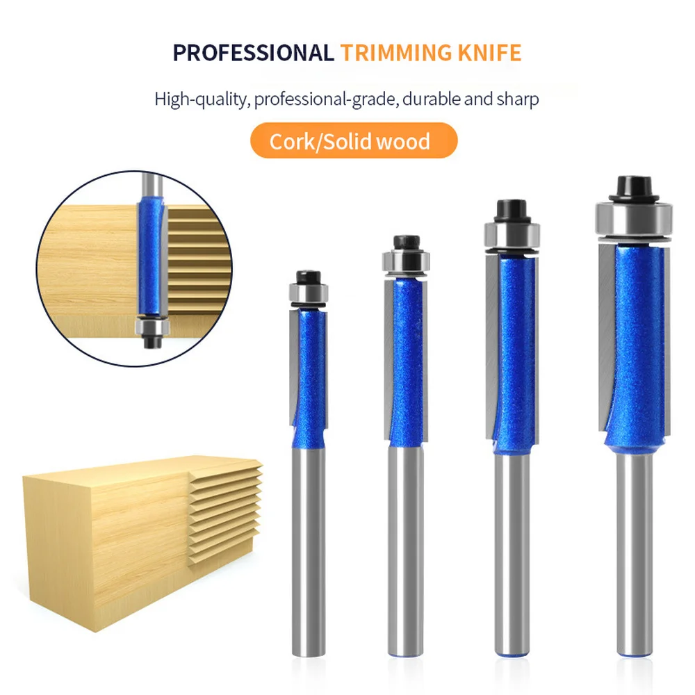 

1/4Pc 6mm 1/4" Shank Flush Trim Router Bits End Mill For Wood Lengthened Trimming Cutters With Bearing Woodworking Tool End Mill