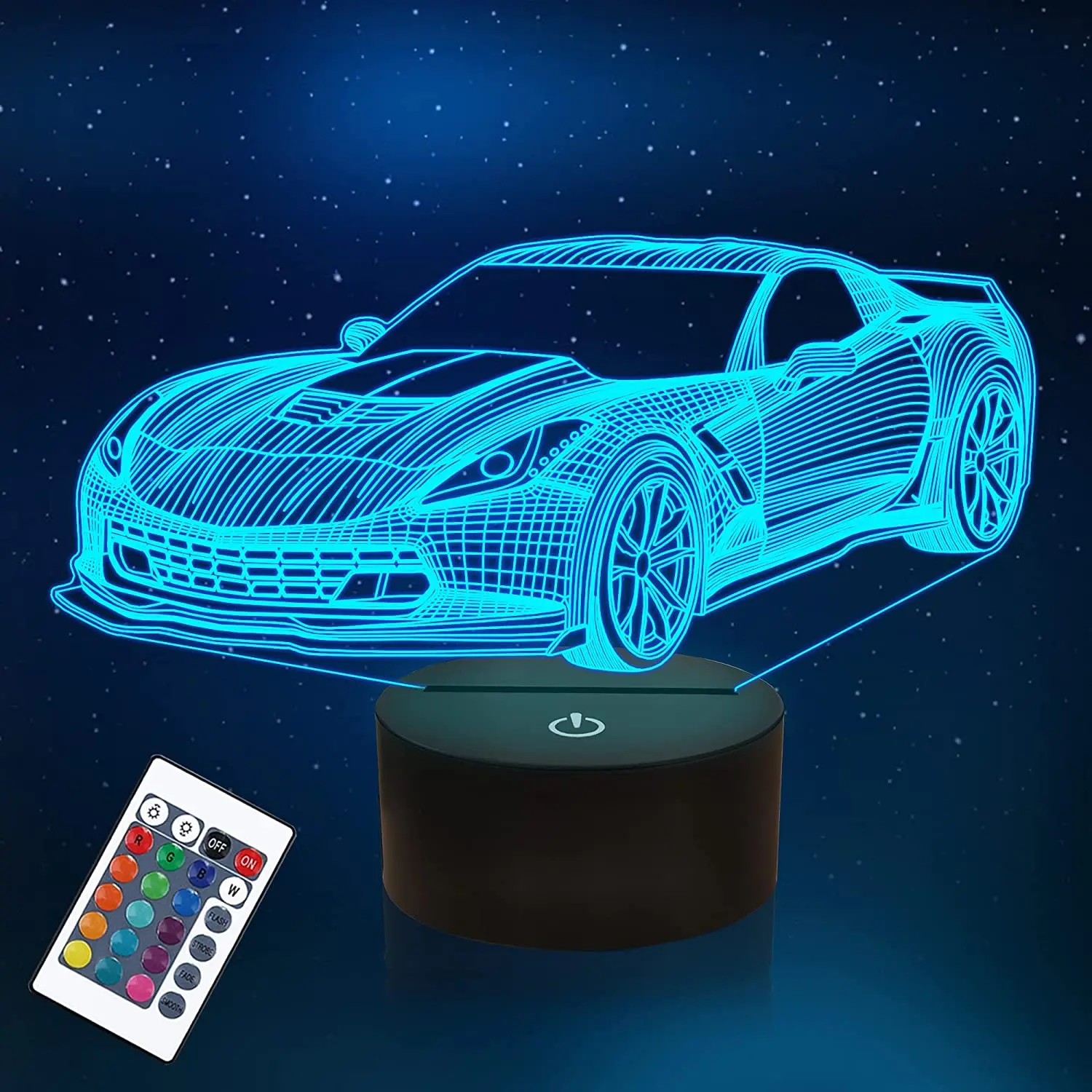 

Car Night Light 3D LED Illusion Lamp 16 Colors USB and Battery Operated Touch Control with Remote Creative Gifts for Kids