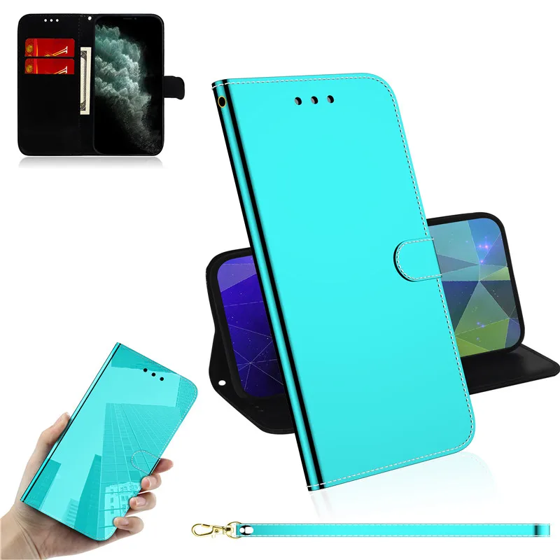 

Роскошный зеркальный кожаный чехол для Samsung S22 Plus S21 S20 FE Note 20 Ultra Note10 Lite, флип-чехол с подставкой и отделением для карт, чехол с ремешком